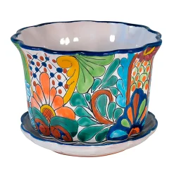 Plow & Hearth Planters & Plant Stands>Large Talavera Wave Planter with Tray