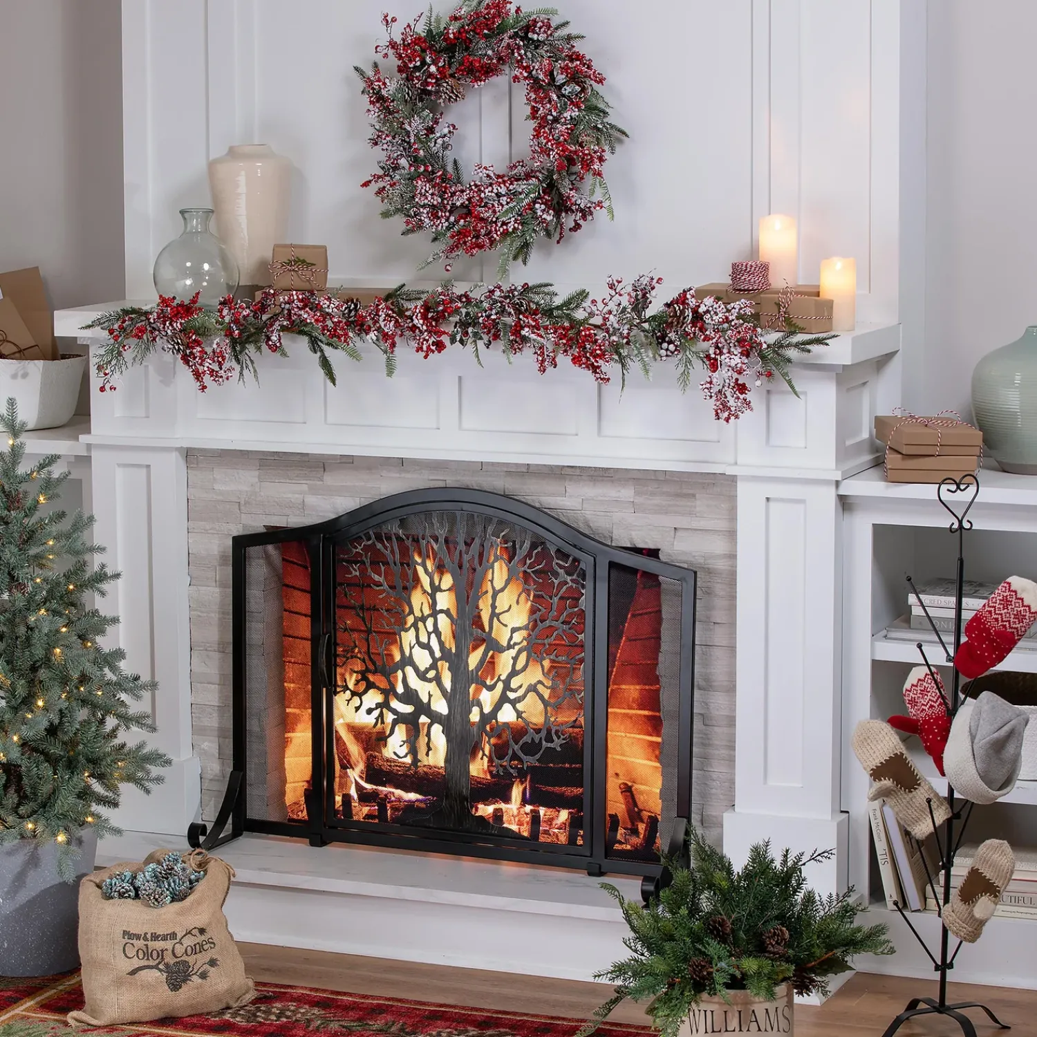 Plow & Hearth Fireplace Screens With Doors>Large Tree of Life Fire Screen with Door Black