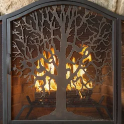 Plow & Hearth Fireplace Screens With Doors>Large Tree of Life Fire Screen with Door Black
