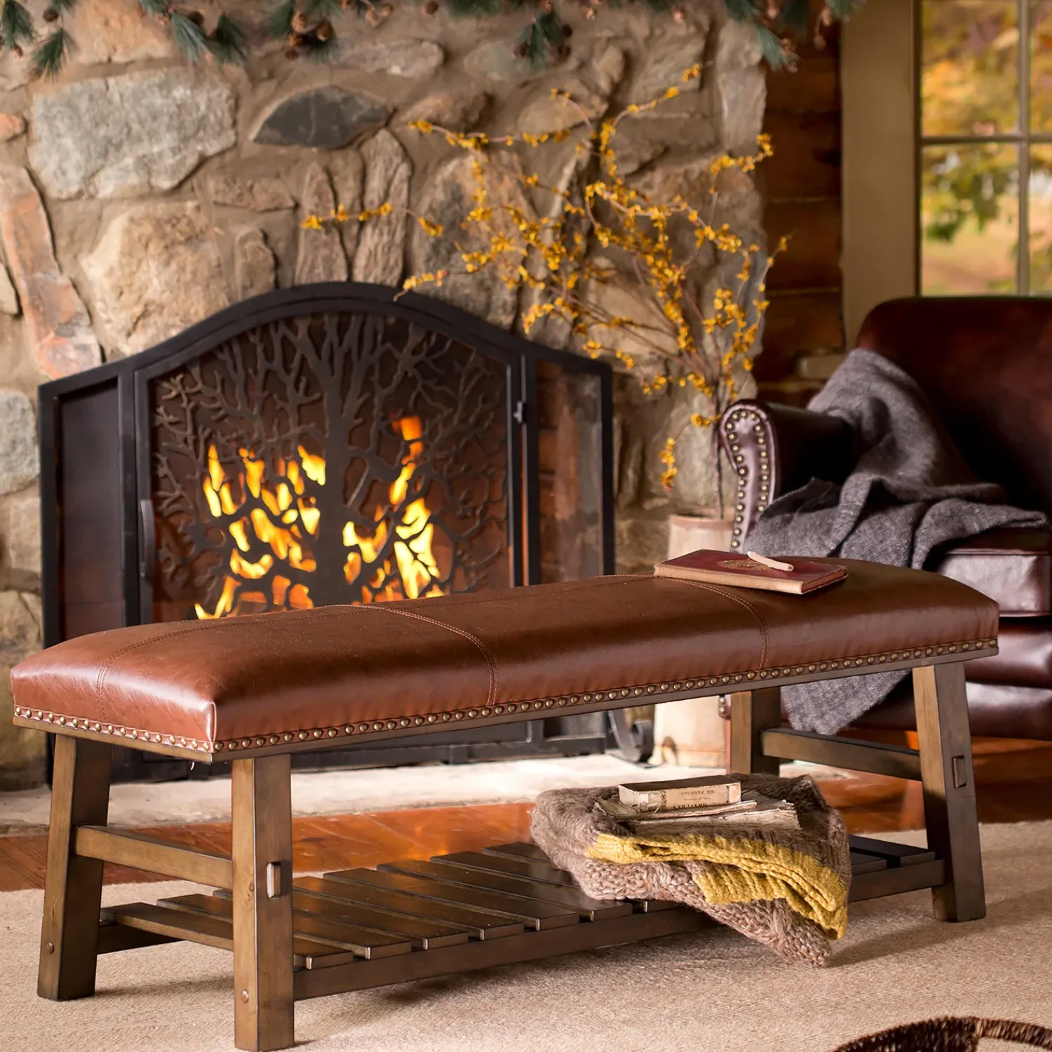 Plow & Hearth Fireplace Screens With Doors>Large Tree of Life Fire Screen with Door Black