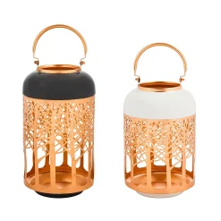 Plow & Hearth Candles & Lanterns>Laser Cut Metal Forest Lanterns with Handle, Set of 2
