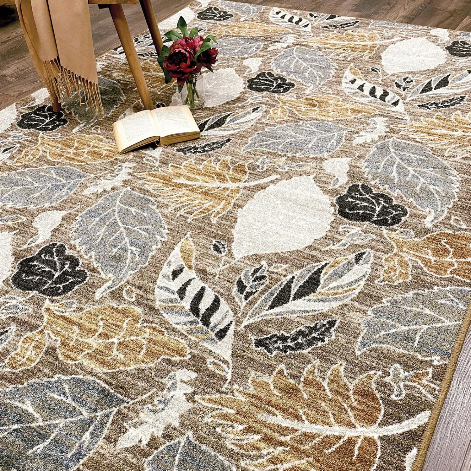 Plow & Hearth Area Rugs>Leaves EnduraStran Area Rug, 4' x 5' Suede