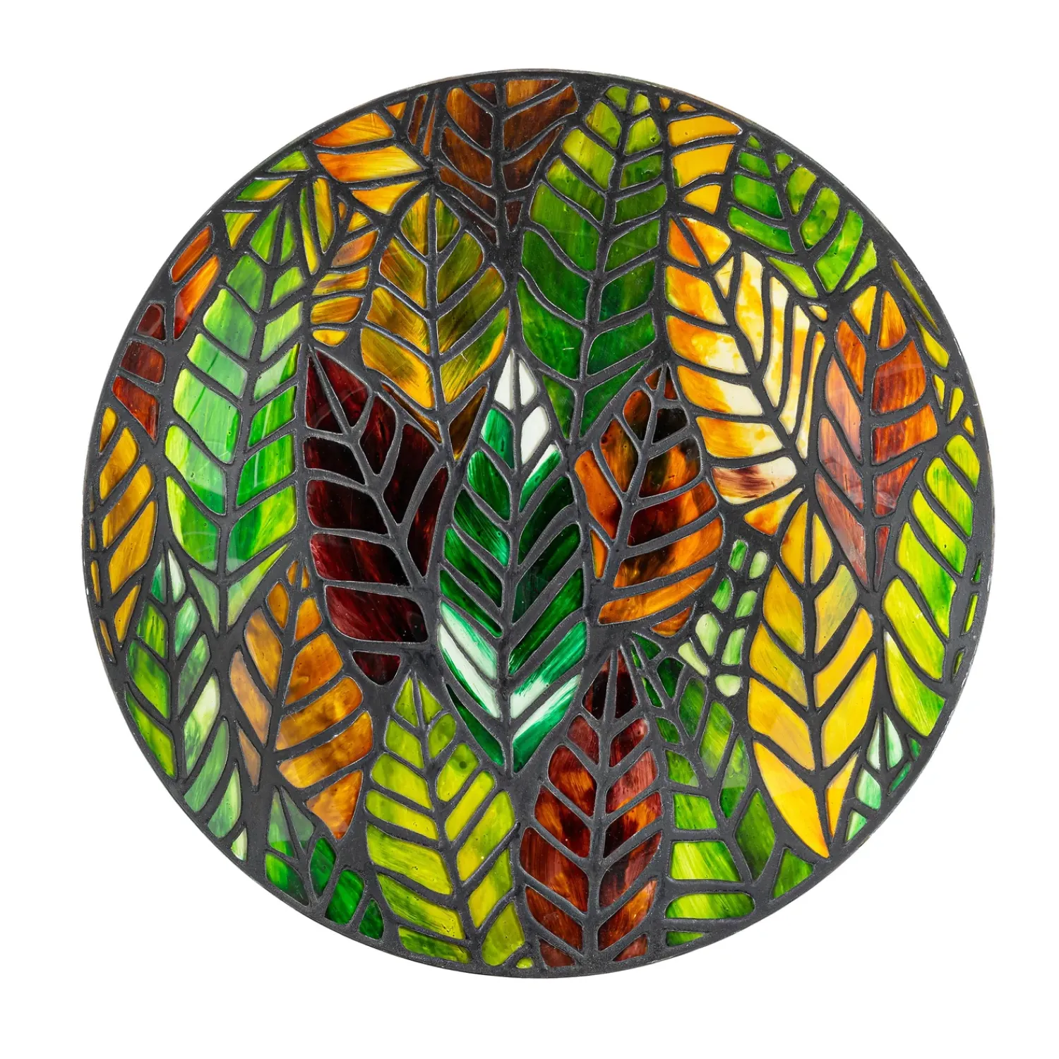 Plow & Hearth Birdbaths>Leaves Hand Painted Glass Birdbath, 18"