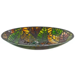 Plow & Hearth Birdbaths>Leaves Hand Painted Glass Birdbath, 18"