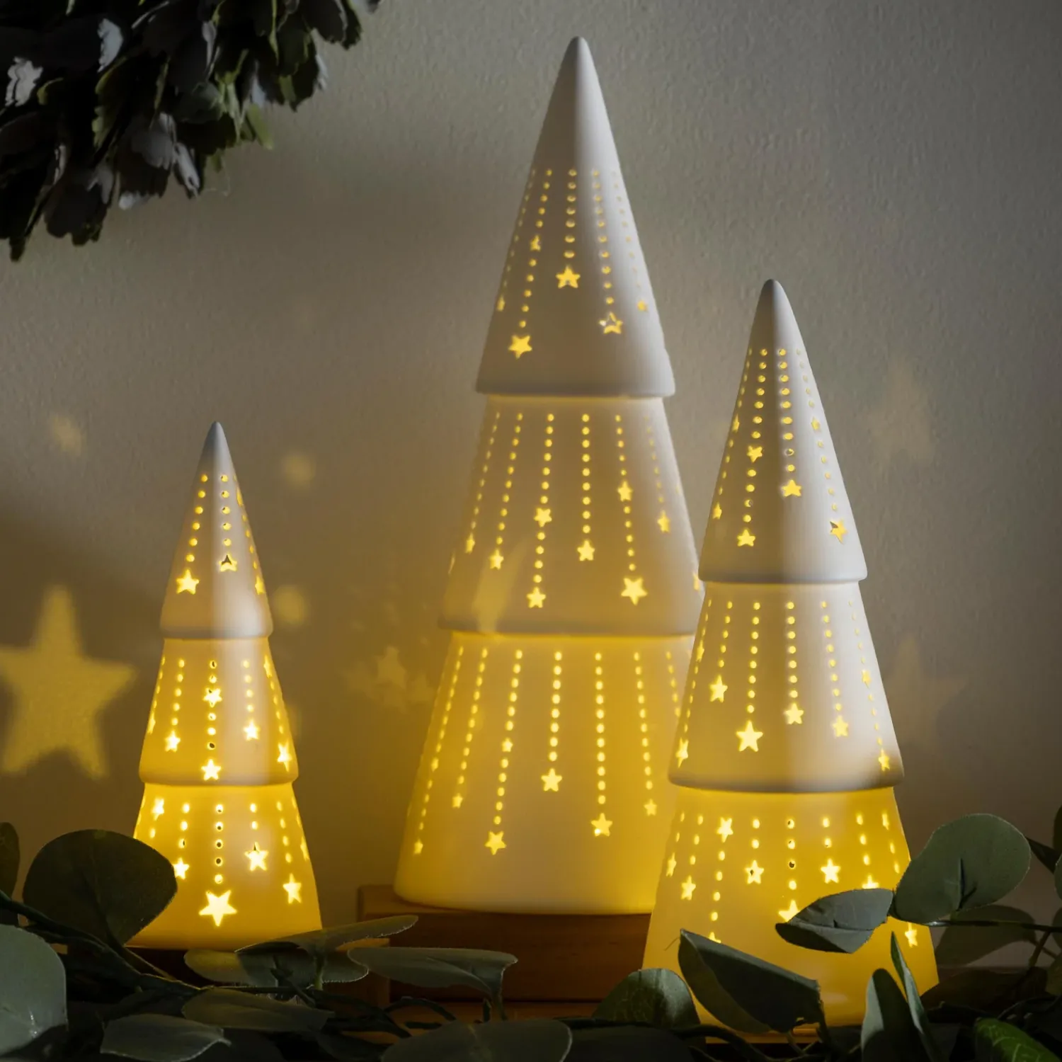 Plow & Hearth Decorative Accents|Lighted Trees & Garlands>LED Ceramic Christmas Tree Table Décor Set