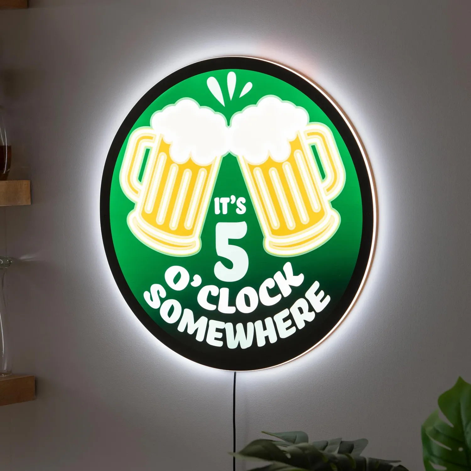 Plow & Hearth Wall Art>LED Wall Decor, Edgelite, Large Round, 5 O'Clock Somewhere
