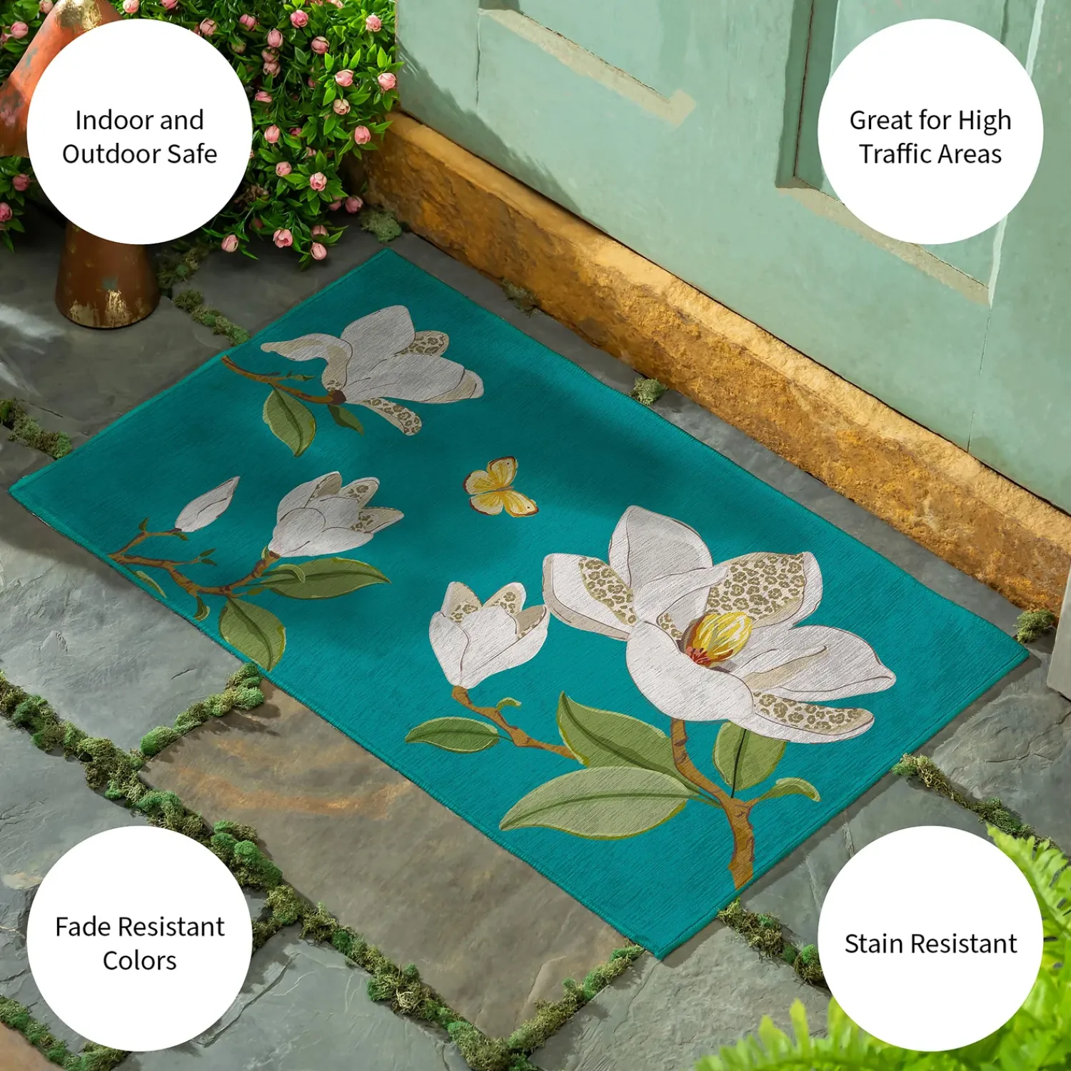 Plow & Hearth Washable Mats>Leopard Magnolia Welcome Washable Indoor/ Outdoor Mat
