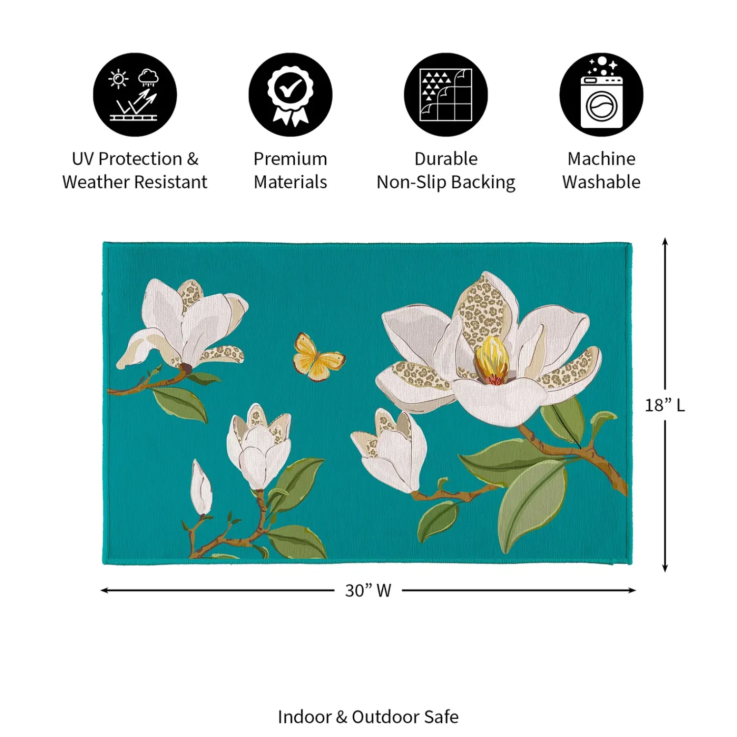 Plow & Hearth Washable Mats>Leopard Magnolia Welcome Washable Indoor/ Outdoor Mat