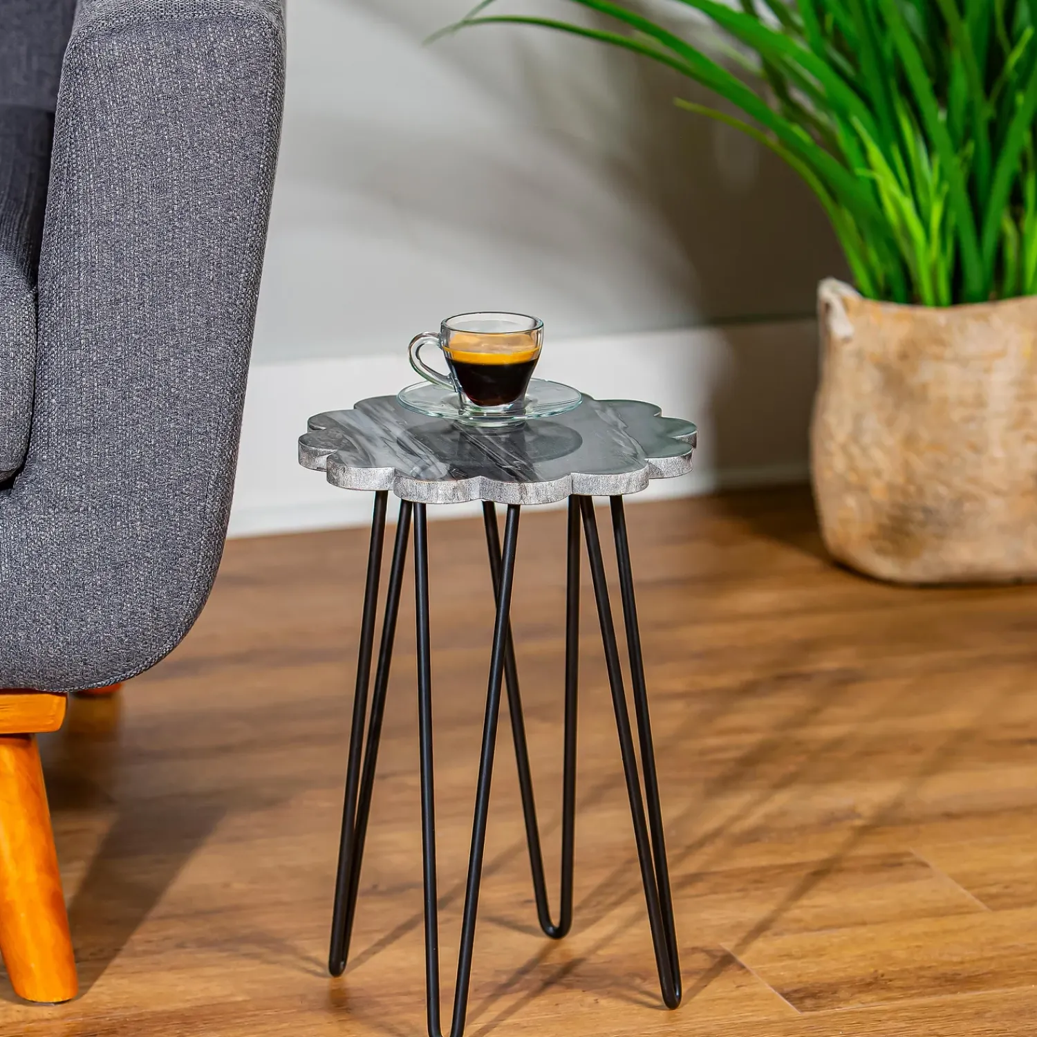 Plow & Hearth Planters & Plant Stands|Accent Tables>Light Granite Plant Stand with Metal Legs