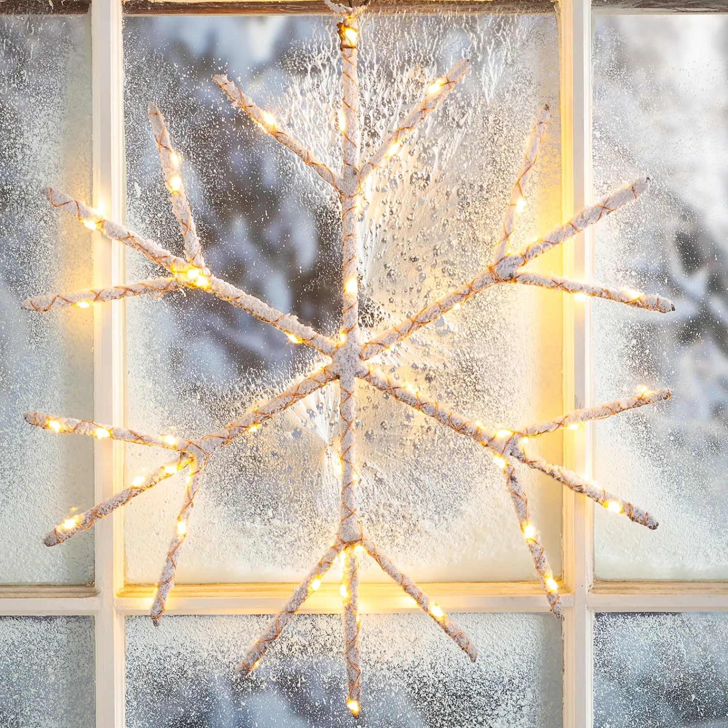 Plow & Hearth Lighted Accents>Lighted Birch Branch Snowflake Hanging Accent Brown