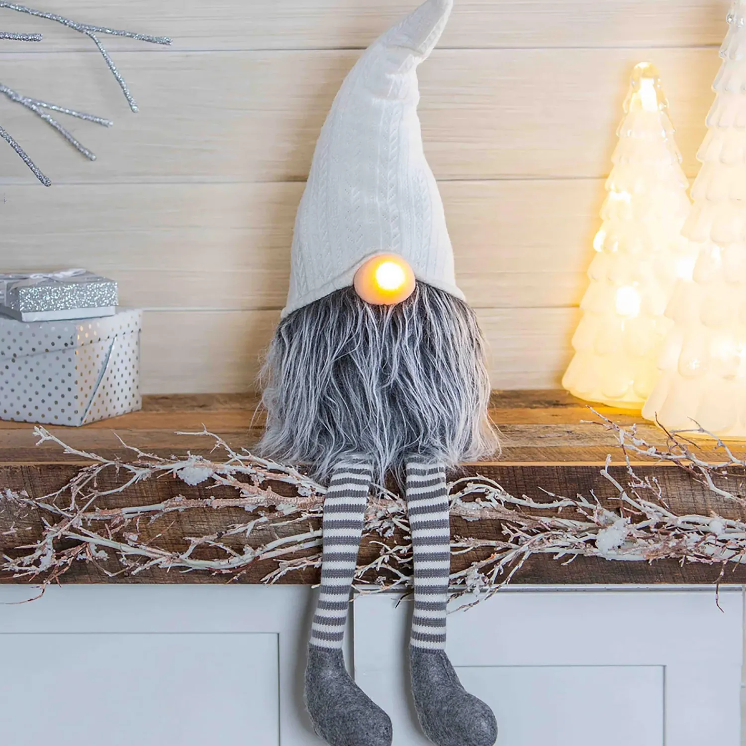 Plow & Hearth Decorative Accents>Lighted Holiday Gnome with Dangling Legs