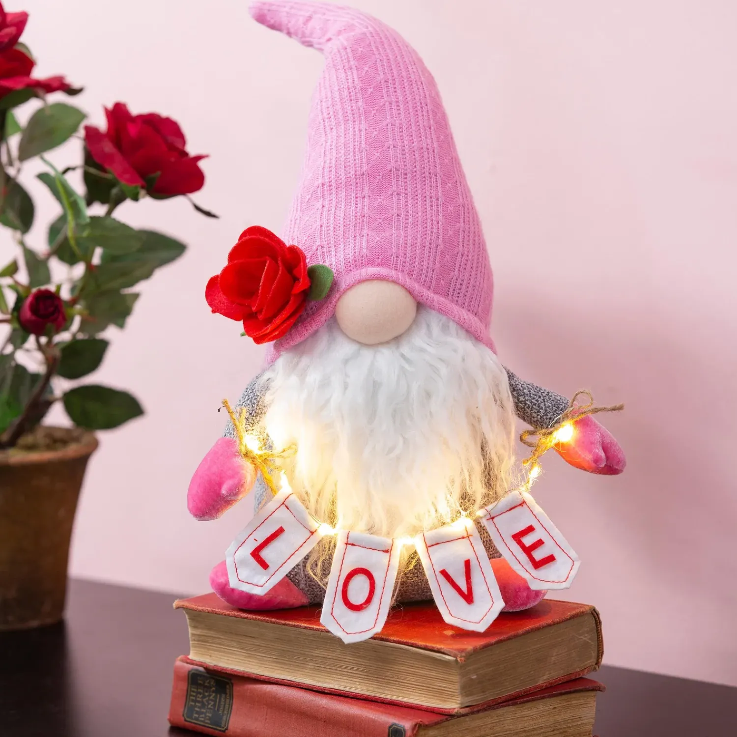 Plow & Hearth Decorative Accents|Lighted Accents>Lighted Valentine Gnome Table Décor