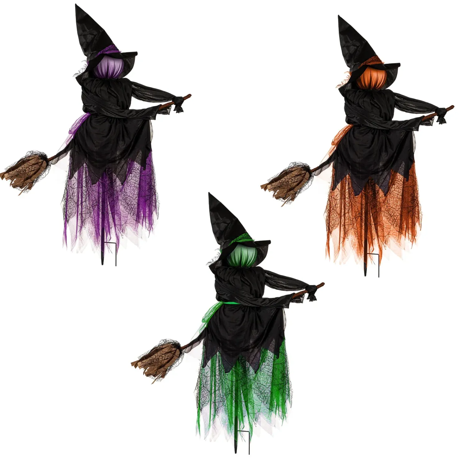 Plow & Hearth Garden Stakes>Lighted Witch Stakes with Brooms, Set of 3