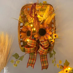 Plow & Hearth Faux Flowers & Plants>Light-Up Harvest Tobacco Basket Wall Hanging
