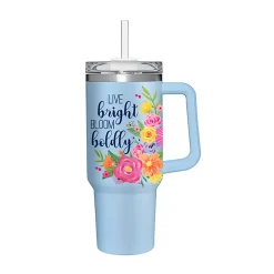 Plow & Hearth Travel Cups>Live Bright Bloom Boldly Canyon Cup, Double Wall Stainless Steel w/ Straw, 40oz, Gift Box