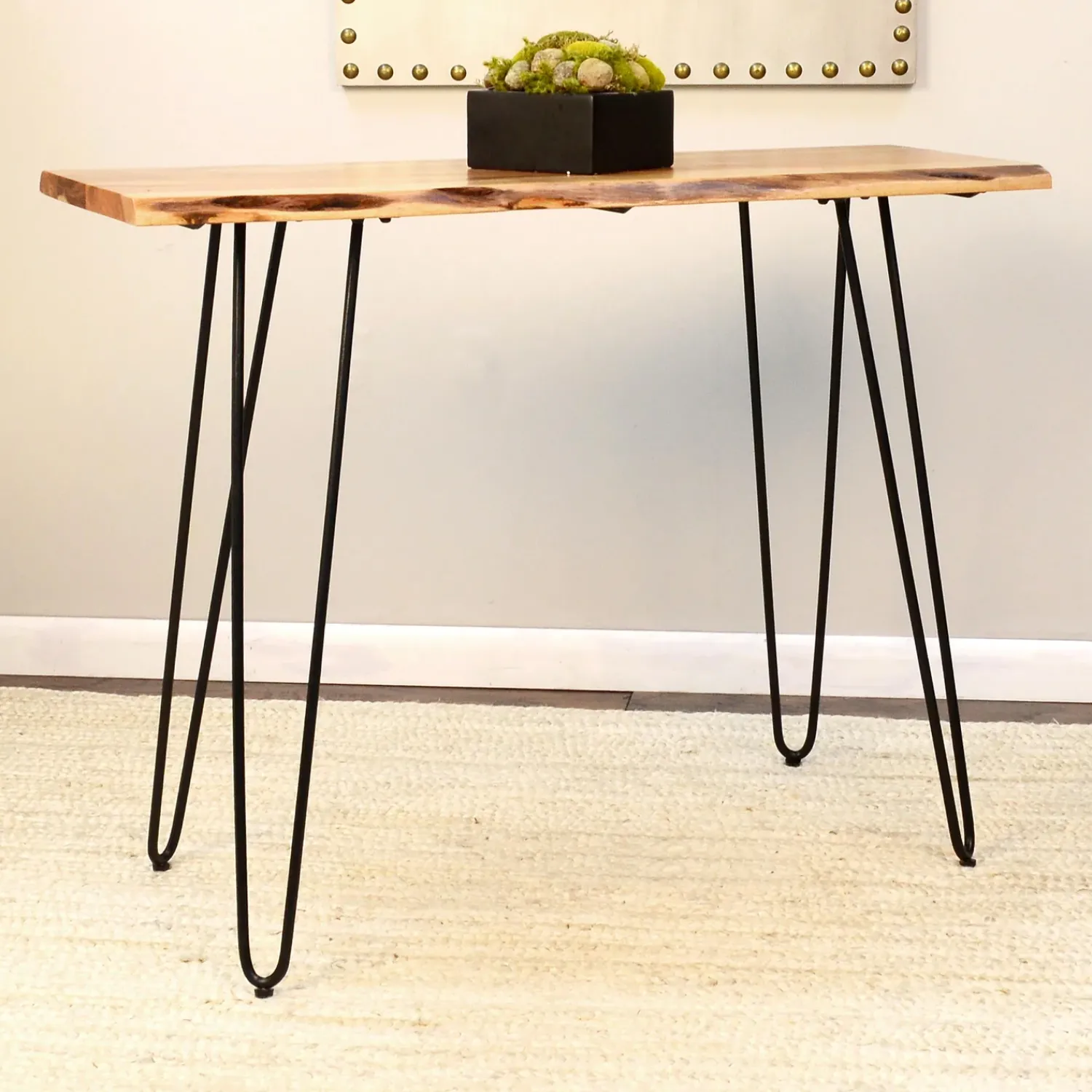 Plow & Hearth Desks & Console Tables>Live Edge Acacia Wood Console Table with Hairpin Legs