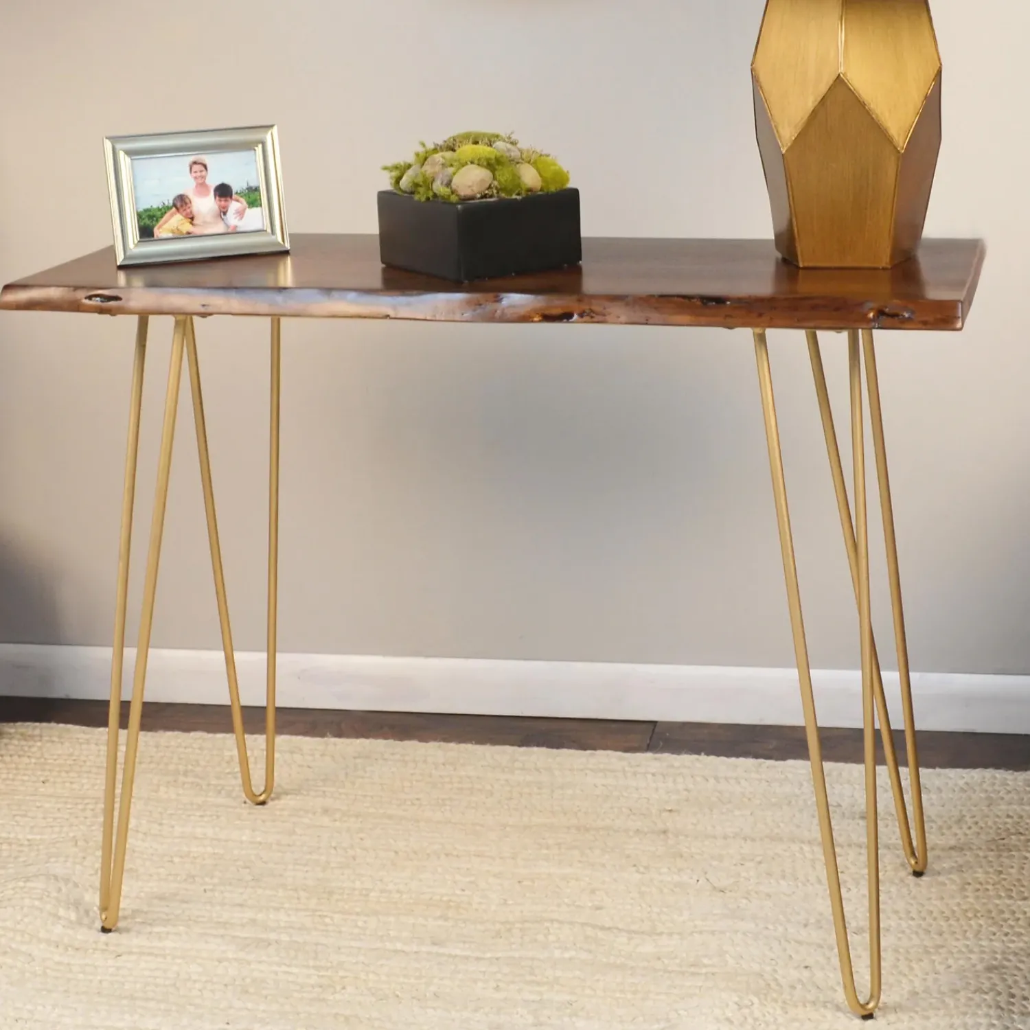 Plow & Hearth Desks & Console Tables>Live Edge Acacia Wood Console Table with Hairpin Legs