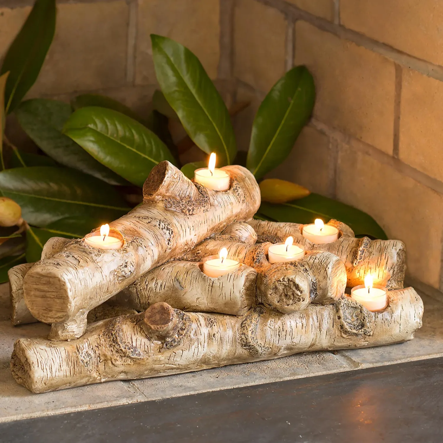 Plow & Hearth Fireplace Candelabras|Candles & Lanterns>Logs Hearth Candle Holder Birch