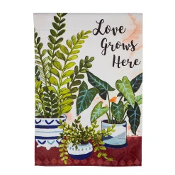 Plow & Hearth Garden Flags>“Love Grows Here” Houseplants Suede Garden Flag