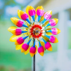 Plow & Hearth Wind Spinners>Magenta Tulip Petals Wind Spinner