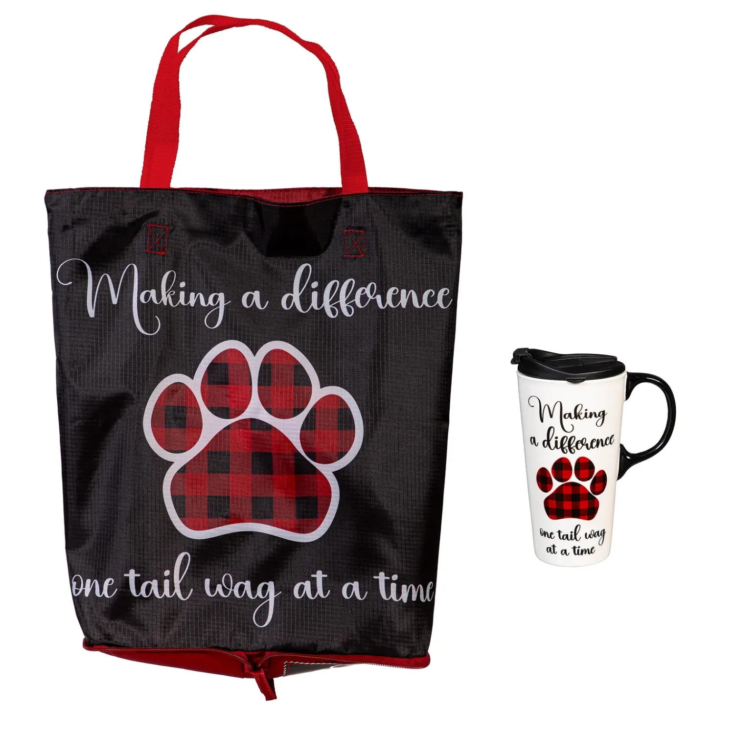Plow & Hearth Pet Products|Travel Cups>Making a Difference Ceramic Perfect Cup and Compact Tote Giftset, 17oz, Gift Box