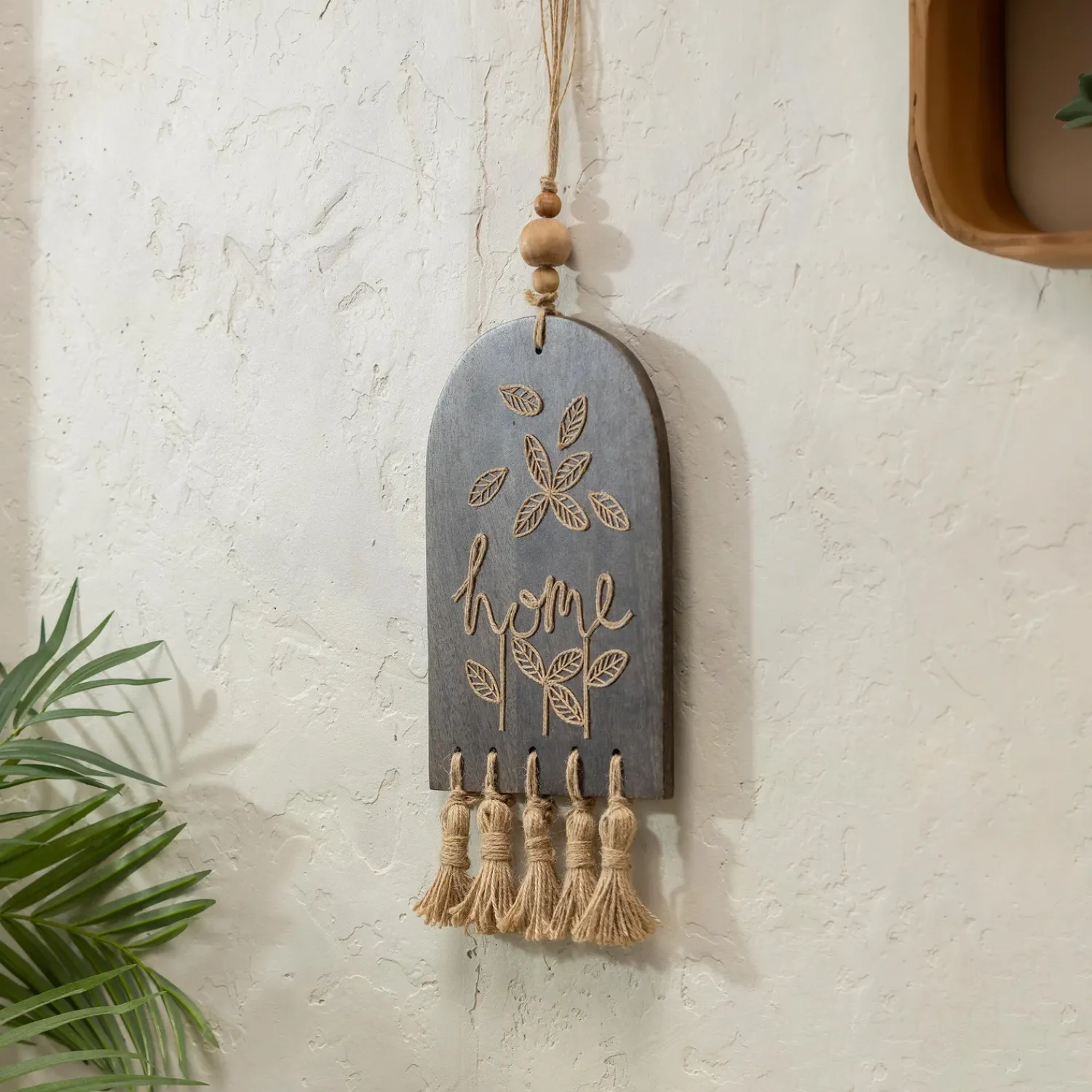 Plow & Hearth Wall Art>Mango Wood and Jute Wall Sign, 23"H