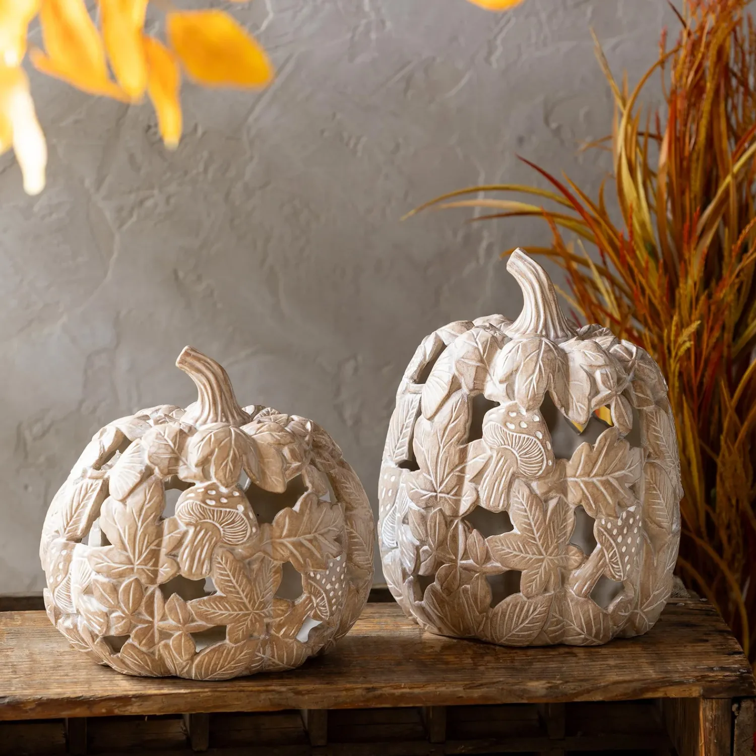 Plow & Hearth Garden Statues>Maple Leaf Mushroom Pumpkin Statue, Set