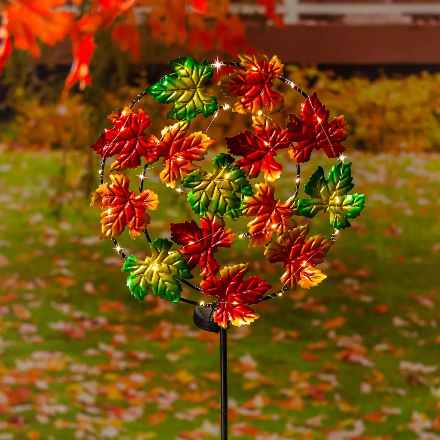 Plow & Hearth Garden Stakes|Solar Accents>Maple Leaves Garden Stake with Solar Chasing Light Effect