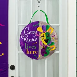 Plow & Hearth Fabric Door Hangers>Mardi Gras Crazy Krewe Lives Here Moire Door Décor