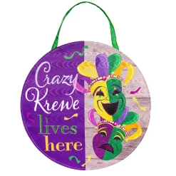 Plow & Hearth Fabric Door Hangers>Mardi Gras Crazy Krewe Lives Here Moire Door Décor
