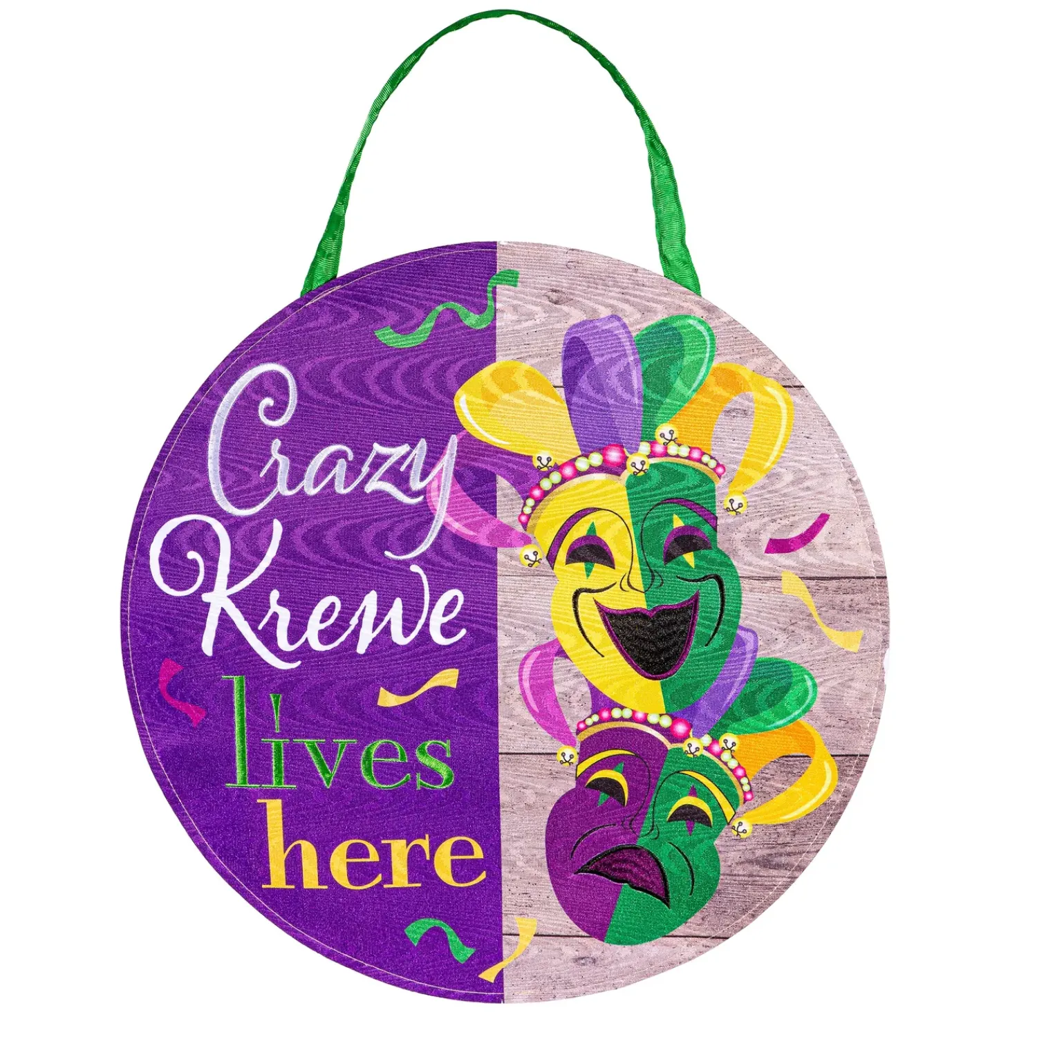 Plow & Hearth Fabric Door Hangers>Mardi Gras Crazy Krewe Lives Here Moire Door Décor