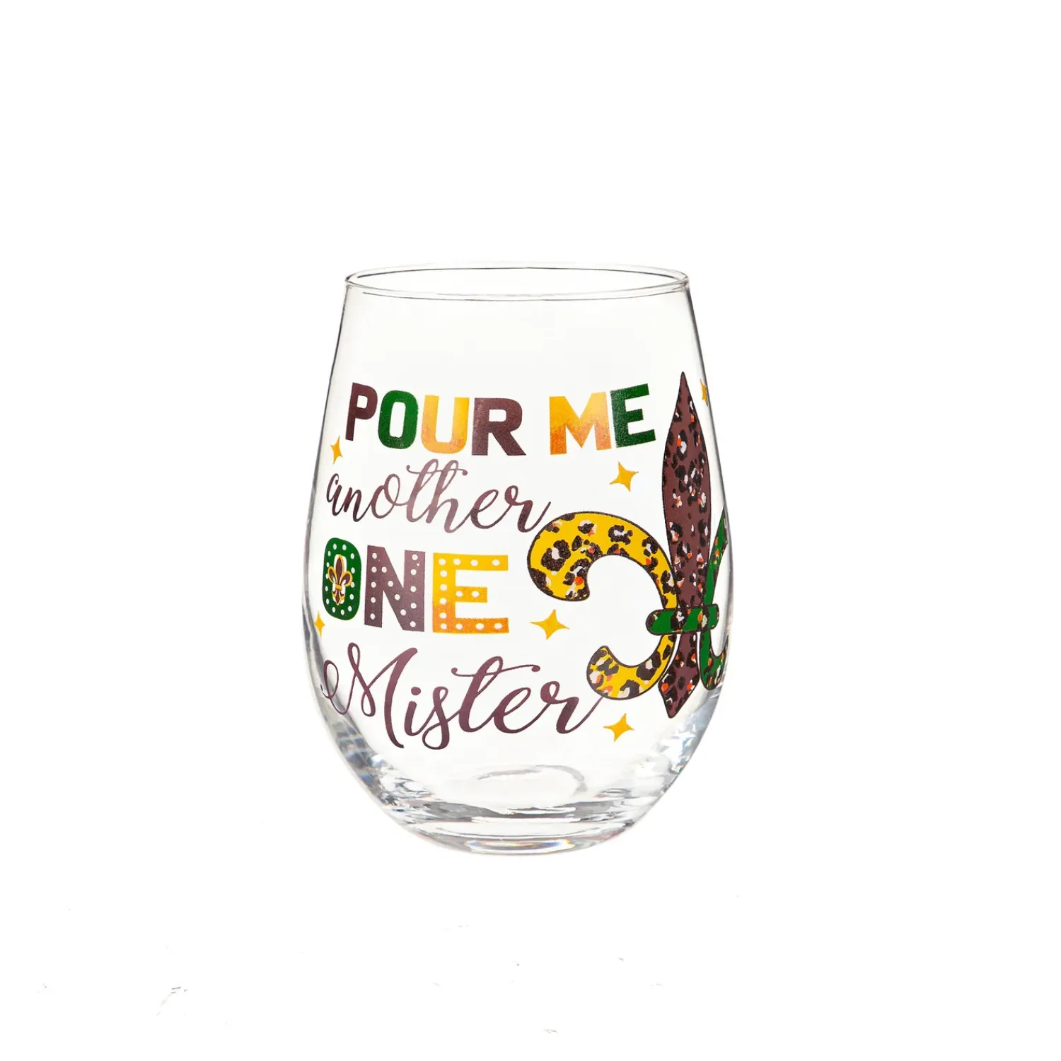 Plow & Hearth Wine Glasses>Mardi Gras Fleur De Lis Stemless Glass, 17oz, Gift Box