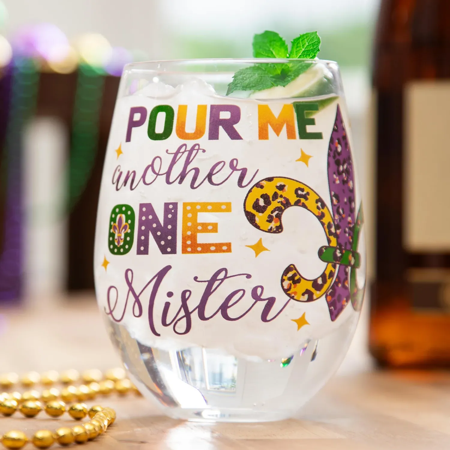 Plow & Hearth Wine Glasses>Mardi Gras Fleur De Lis Stemless Glass, 17oz, Gift Box