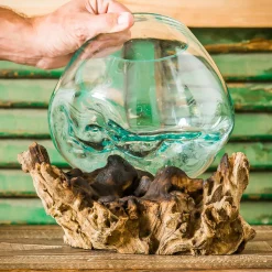 Plow & Hearth Decorative Accents|Planters & Vases>Medium Glass Planter on Driftwood