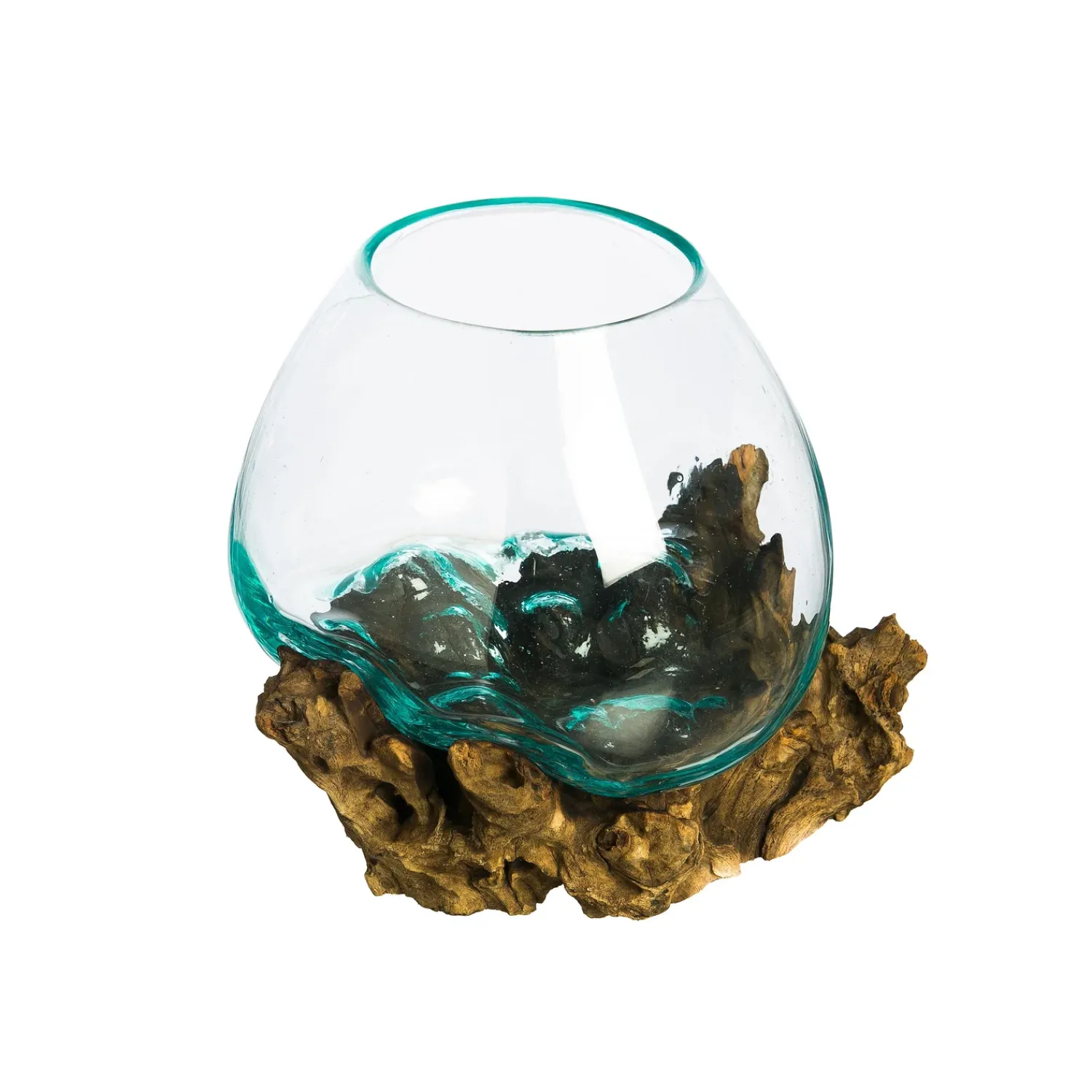 Plow & Hearth Decorative Accents|Planters & Vases>Medium Glass Planter on Driftwood