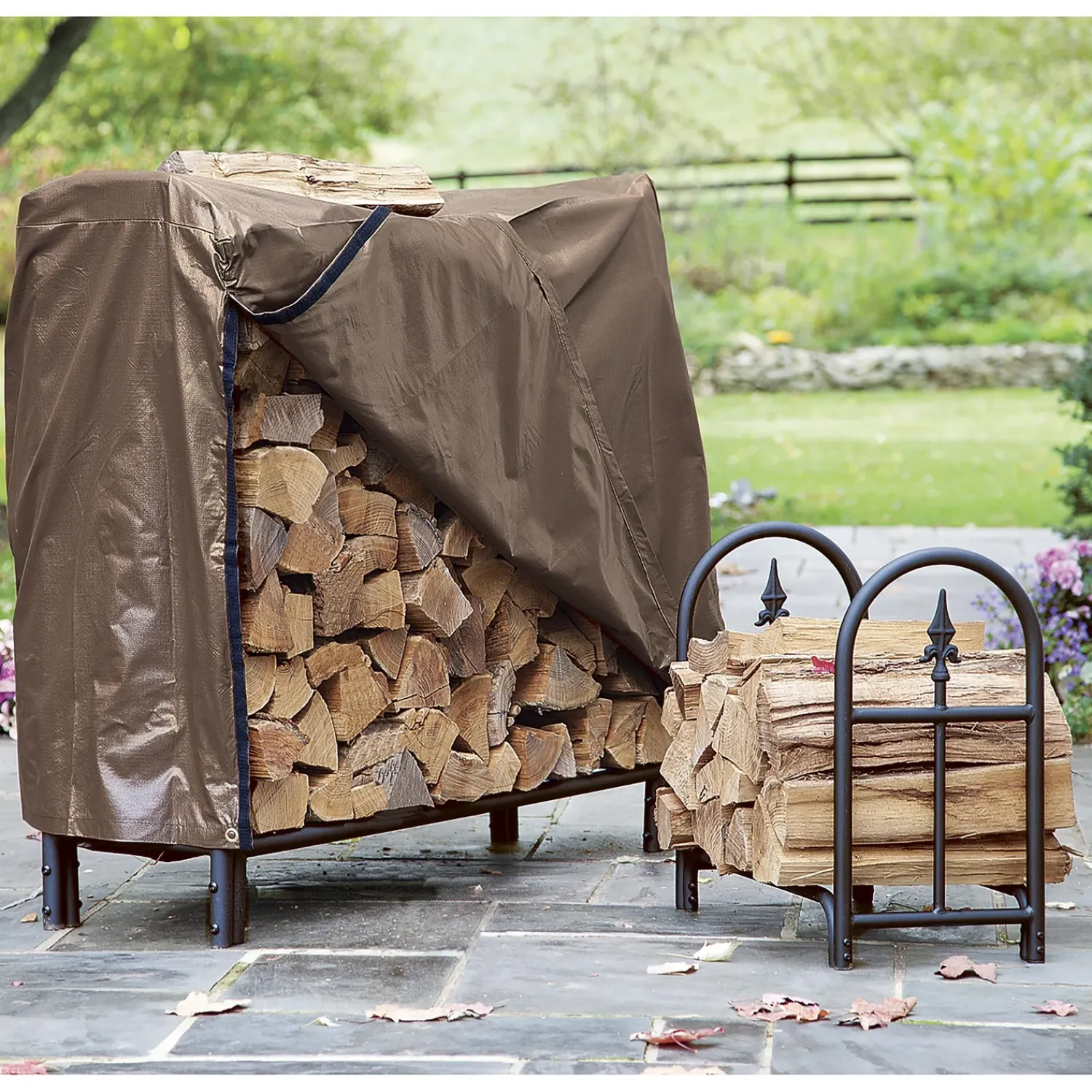 Plow & Hearth Outdoor Clean Up|Wood Storage & Wood Racks>Medium Heavy Duty Steel Wood Rack with Finial Design