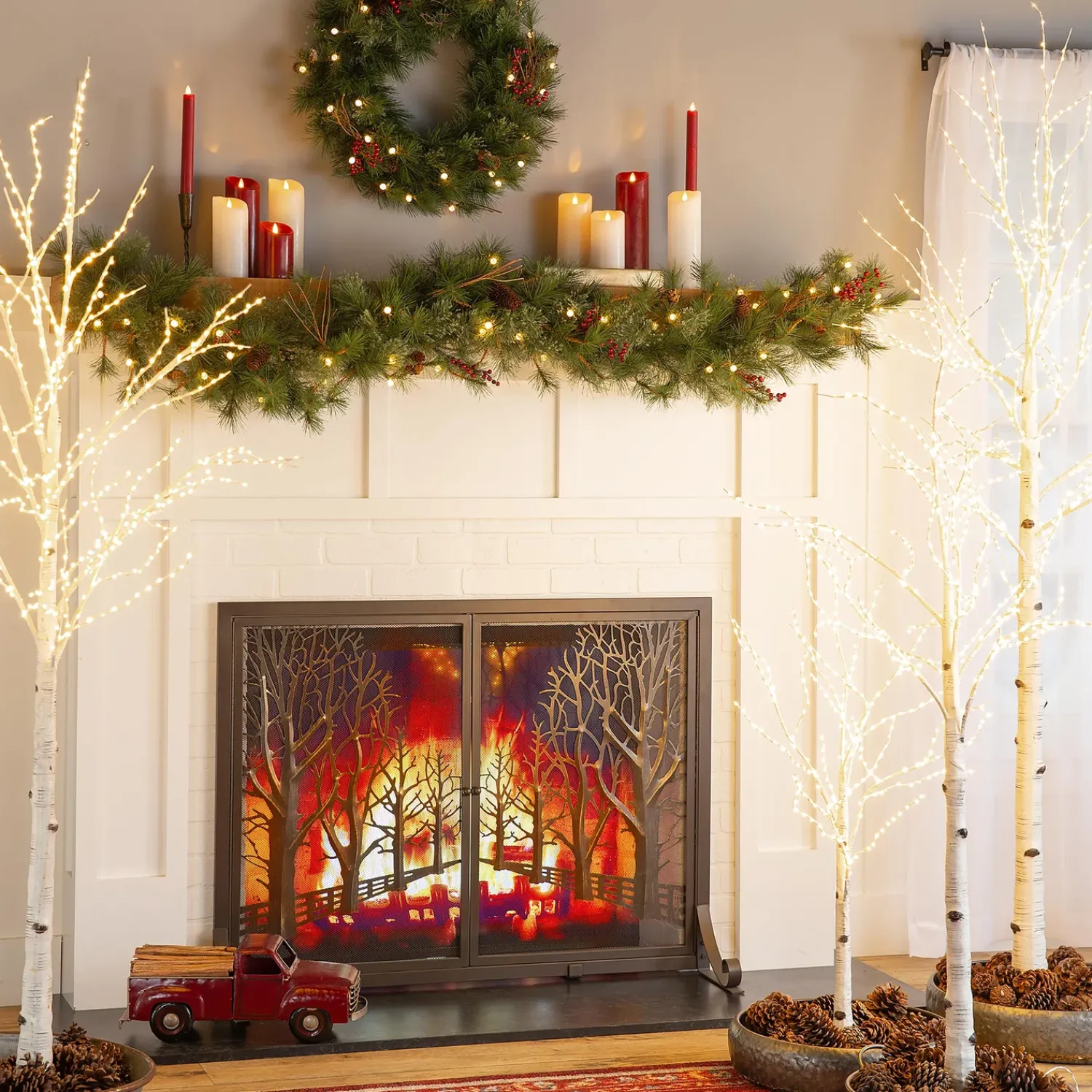 Plow & Hearth Lighted Trees & Garlands>Medium Indoor/Outdoor Birch Tree with 400 Warm Lights White