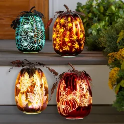 Plow & Hearth Decorative Accents>Mercury Glass Lighted Pumpkin Halloween Accent