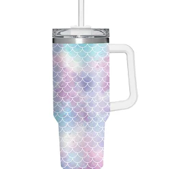 Plow & Hearth Travel Cups>Mermaid Tail Canyon Cup, Double Wall Stainless Steel w/ Straw, 40oz, Gift Box