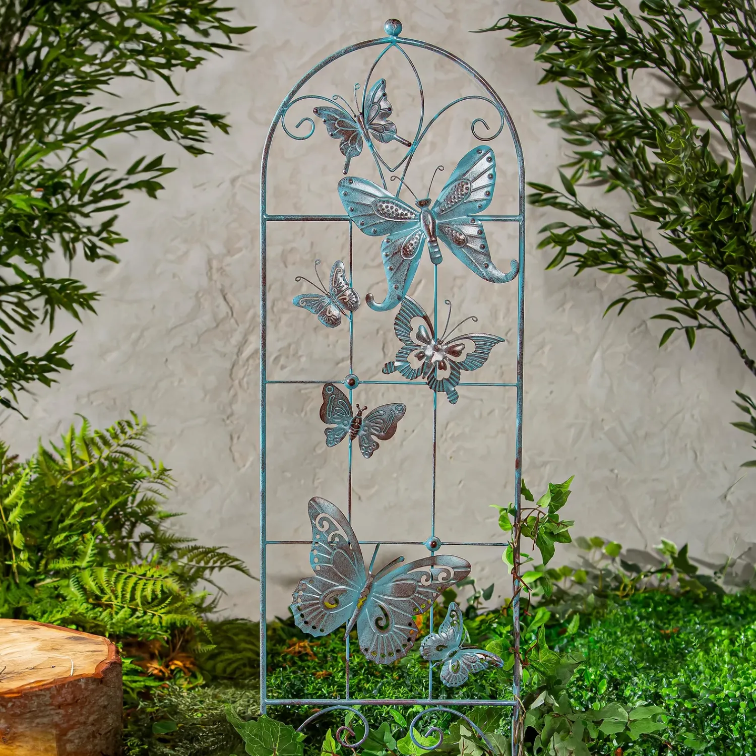 Plow & Hearth Arbors & Trellises>Metal Butterfly Trellis with Verdigis Finishing