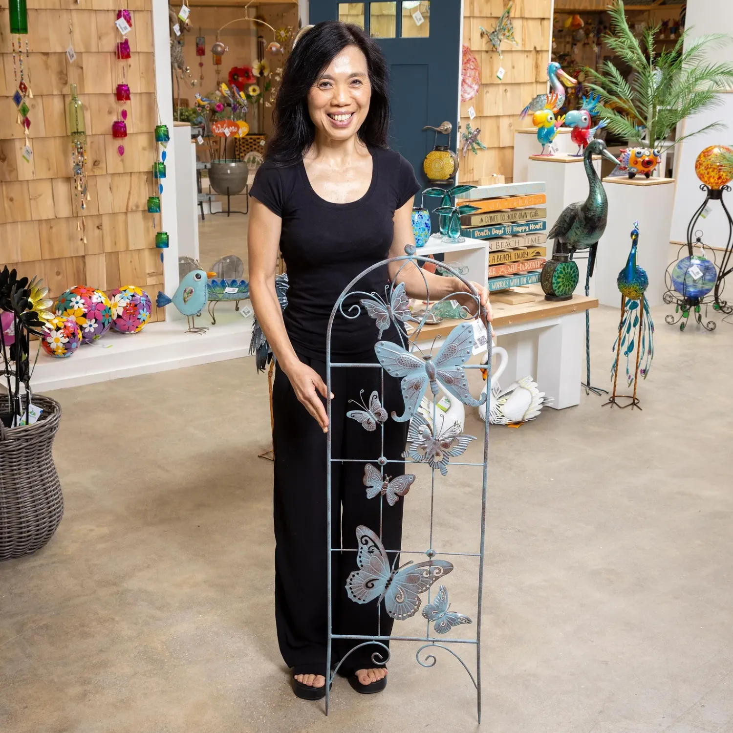 Plow & Hearth Arbors & Trellises>Metal Butterfly Trellis with Verdigis Finishing