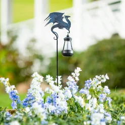 Plow & Hearth Garden Stakes>Metal Dragon Silhouette Garden Stake with Solar Lantern