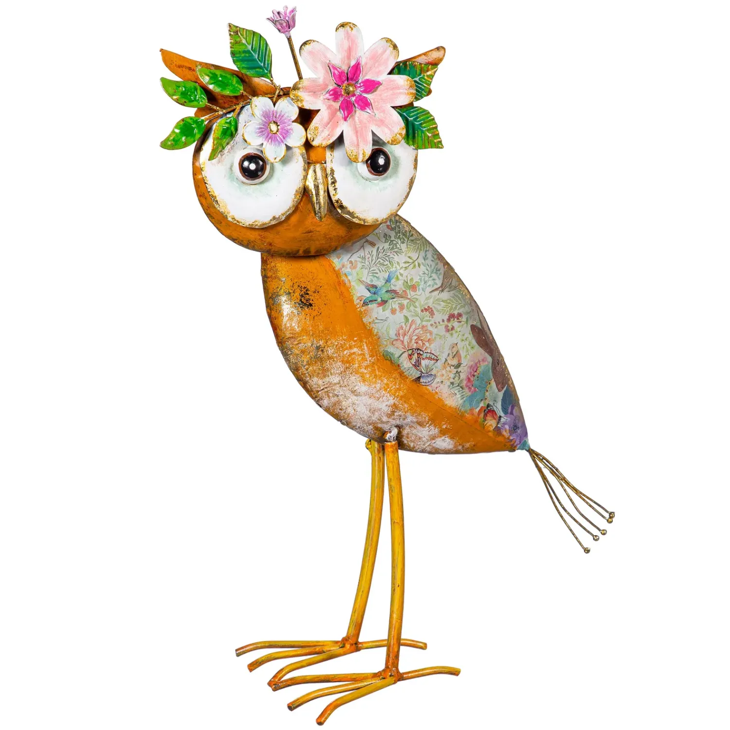 Plow & Hearth Garden Statues>Metal Floral Orange Owl Statue, 17"H