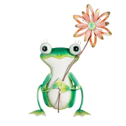 Plow & Hearth Garden Statues>Metal Frog With Colorful Flower Statue, 15"H
