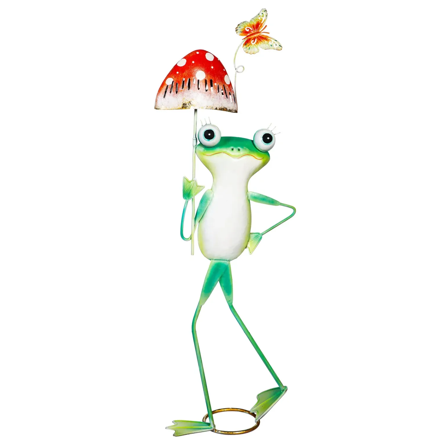 Plow & Hearth Garden Statues>Metal Frog With Mushroom Umbrella Statue, 29"H