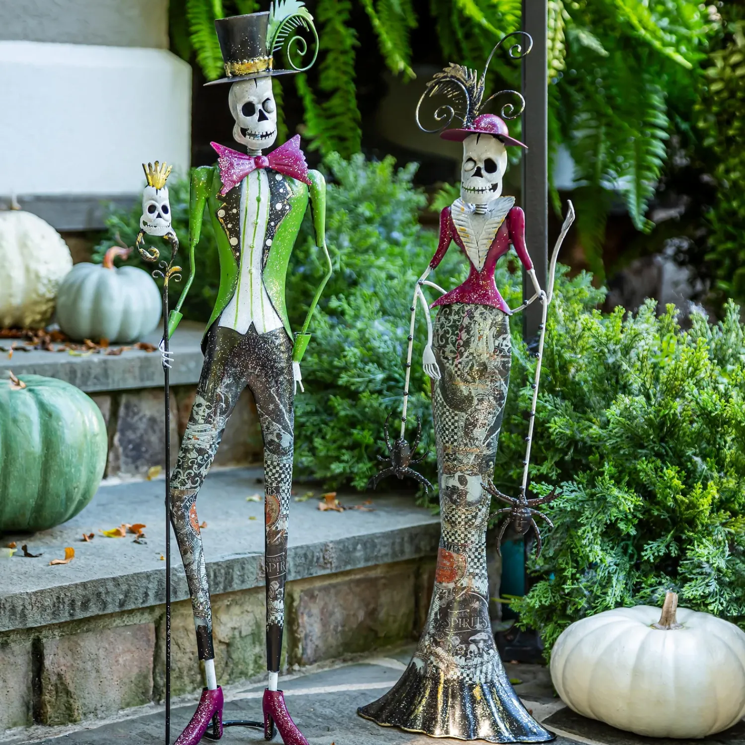 Plow & Hearth Garden Statues>Metal Halloween Skeleton Statues, Set of 2