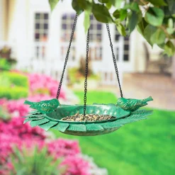 Plow & Hearth Bird Feeders|Birdbaths>Metal Hanging Circle Bird Feeder With Leaves