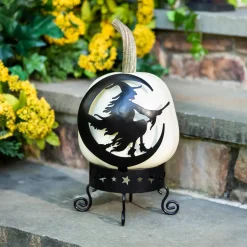 Plow & Hearth Decorative Accents>Metal Moon & Witch Pumpkin Holder
