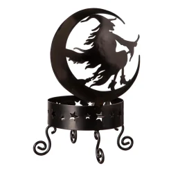 Plow & Hearth Decorative Accents>Metal Moon & Witch Pumpkin Holder