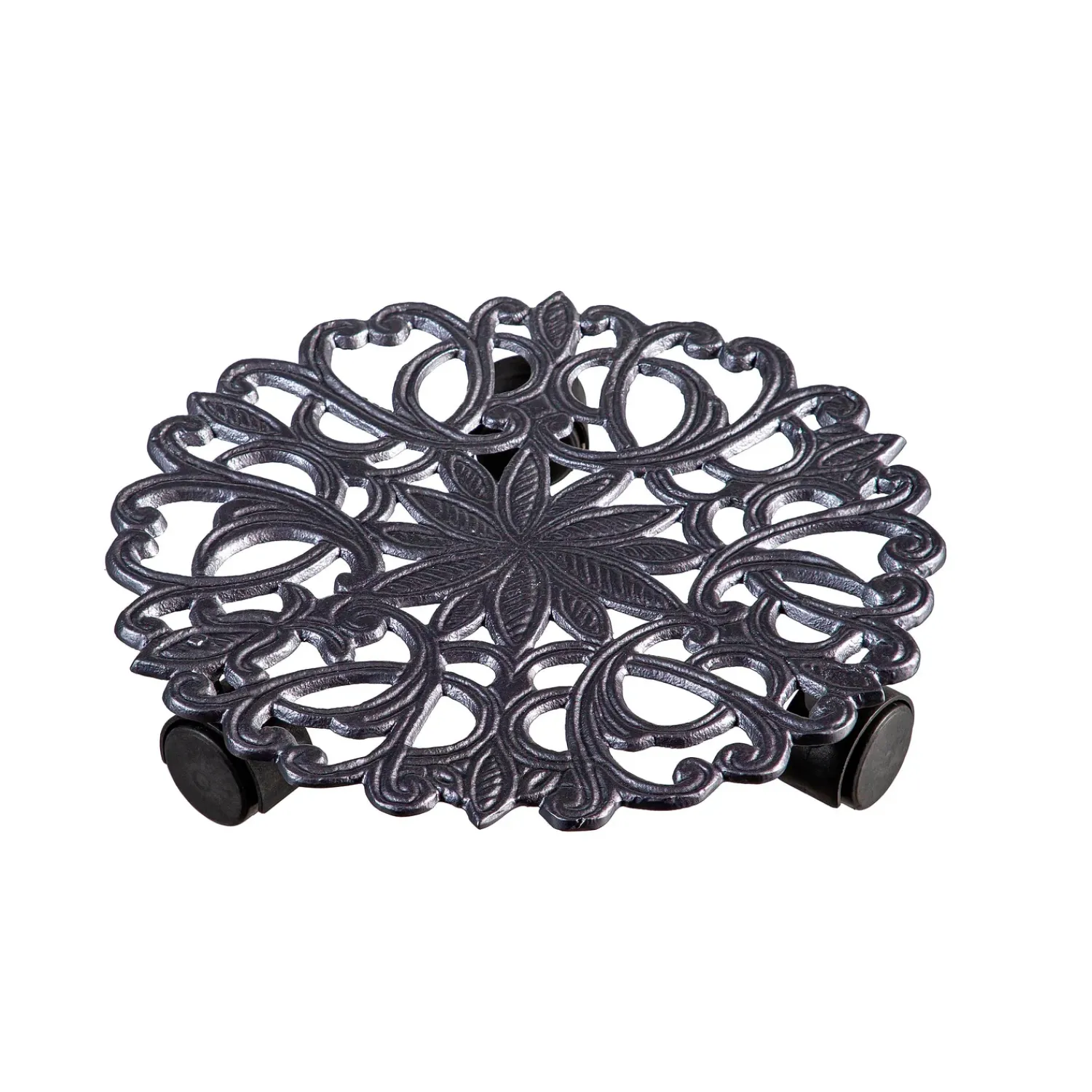 Plow & Hearth Planters & Plant Stands>Metal Plant Caddy, Gray Floral
